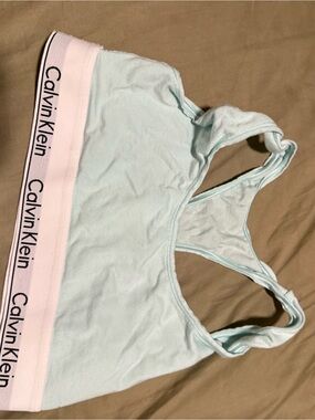 Calvin Klein Mint Green Racerback Bralette with White Logo Band